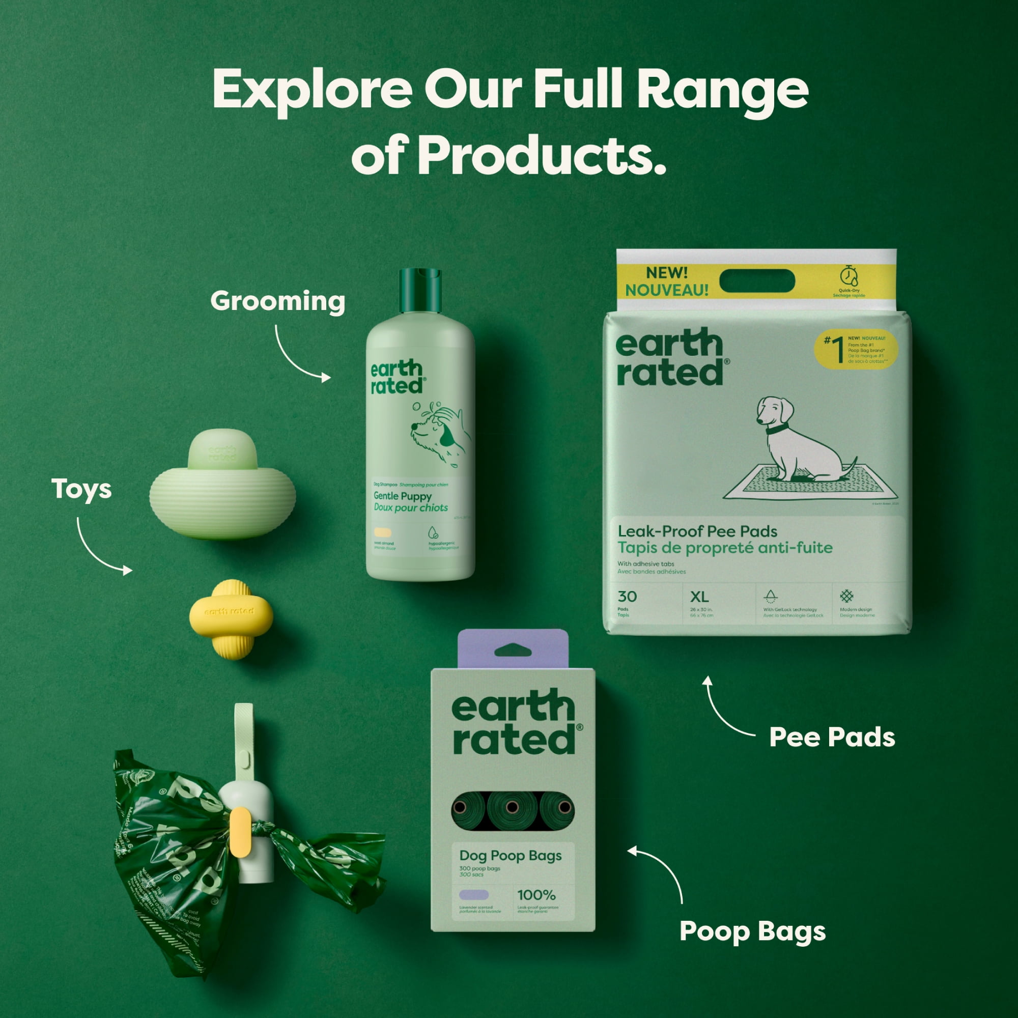 Earth Rated Leak-proof Pee Pads for Dogs and Puppies, 2X Faster Absorption*, Unscented, L, 22x22 in.,10ct