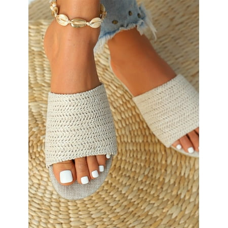 

Women s Weave Detail Single Band Open Toe Flat Slide Sandals Casual Summer Fashion Walking Slippers Shoes Beige CN39(8)