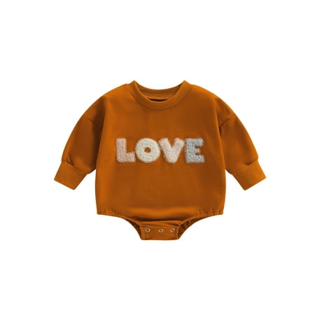 

Wassery Infant Baby Girls Boys Spring Rompers Contrast Color Fuzzy Letter Jumpsuit Embroidery Long Sleeve Round Neck Bodysuit Newborn Casual Clothes 0-12M