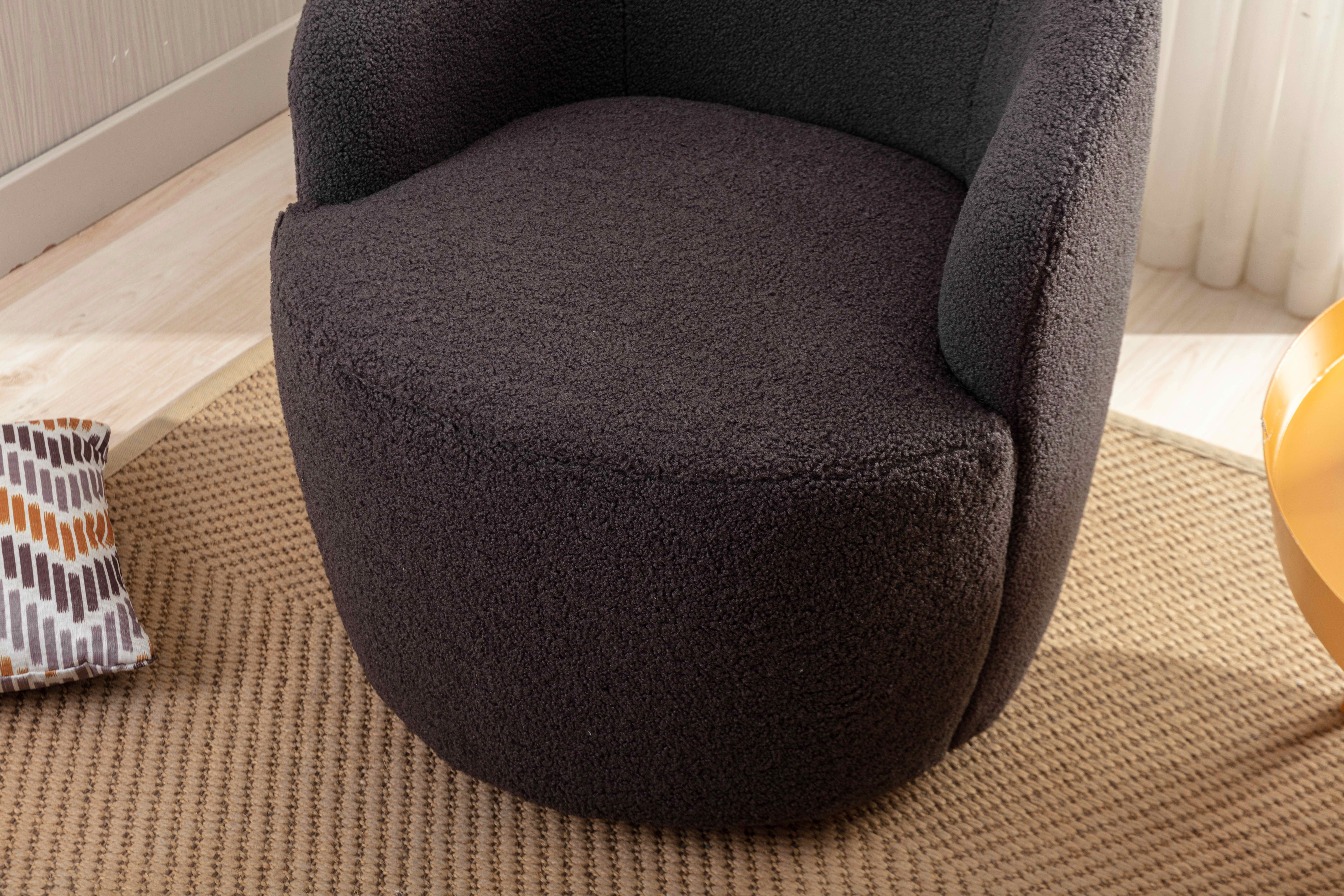 MAYEERTY Teddy Fabric Swivel Accent Armchair Barrel Chair, with Black Powder Coating Metal Ring, Dark Gray