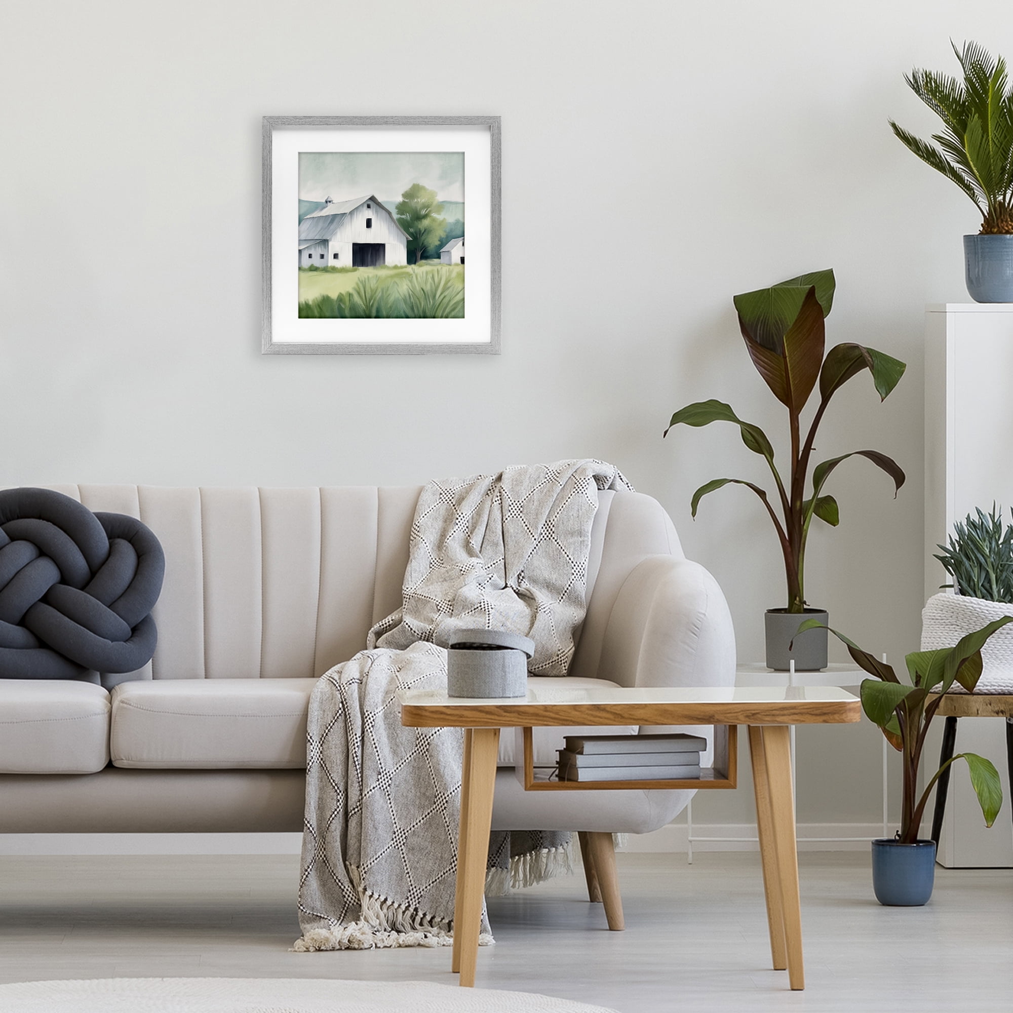 Stupell Industries Farm Home White Barn Gray Framed Print Under Glass, design by Kim Allen