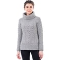 thumbnail image 5 of SAOL 100% Merino Wool Women's Aran Oversized Cable Knit Fisherman Sweater High Neck Irish Pullover Made in Ireland, 5 of 7