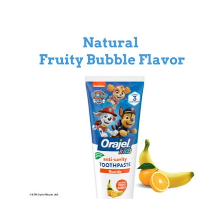 Orajel Kids Paw Patrol Anti-Cavity Fluoride Toothpaste, Natural Fruity Bubble Flavor, 4.2oz Tube