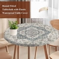 thumbnail image 4 of Beige Boho Floral Round Tablecloth, Fitted Table Cover with Elastic for 36"-44" Round Tables, Medieval Vintage Ethnic Flower Abstract Table Cloth Outdoor Indoor Dinning Party Waterproof Tablecloths, 4 of 7