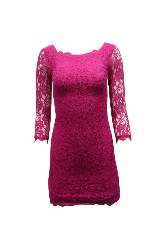 Pre-Owned Diane Von Furstenberg Zarita Lace Sheath Dress in Pink Rayon