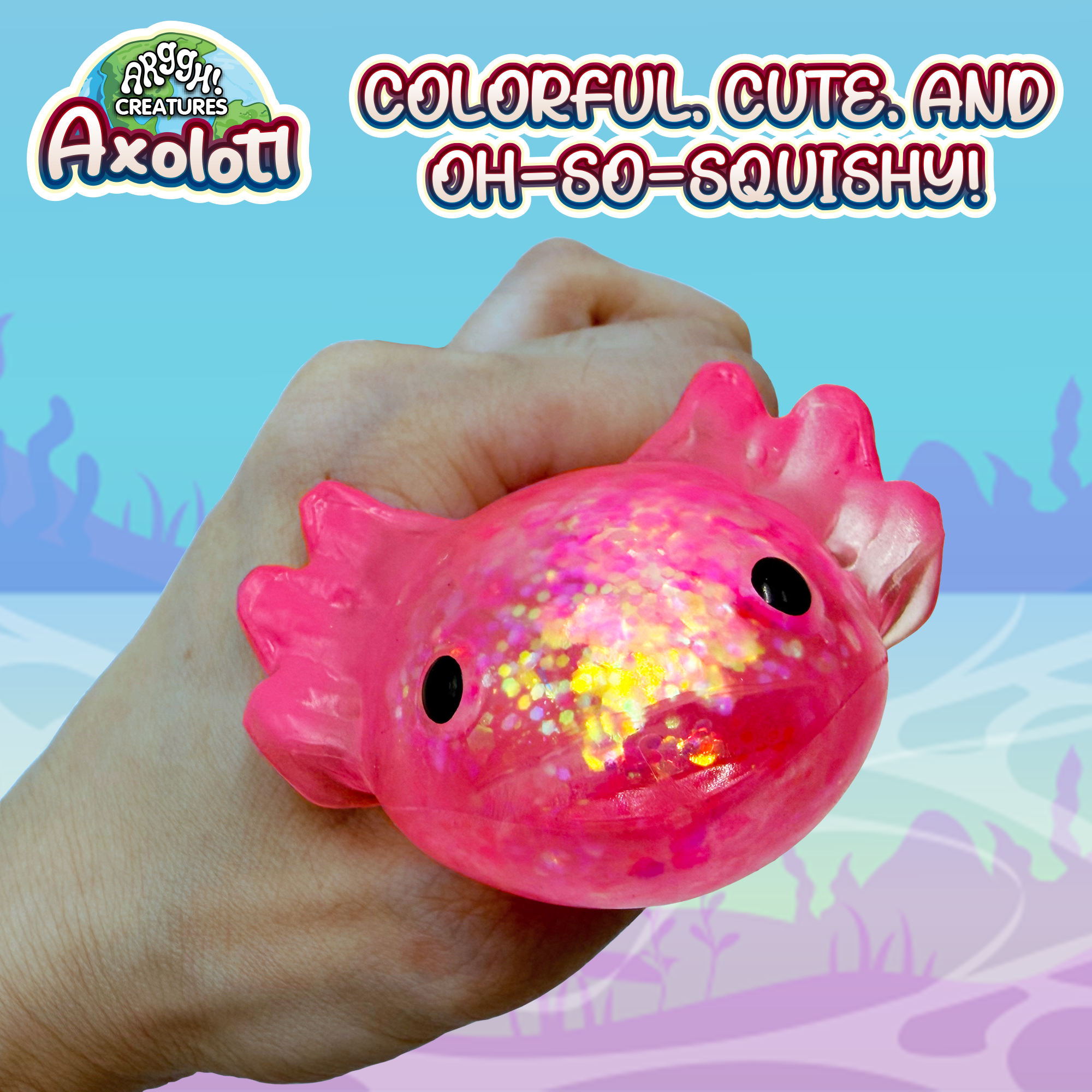 Power Your Fun Glitter Pink Axolotl Stress Ball photo 4