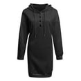 thumbnail image 3 of Robes Grande Taille Décontractées à Capuche Manches Longues Chandail en Molleton Boutonné Robe de Soleil à Cordon Noir S, 3 of 4