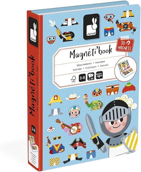 Janod - Costumes de Garçons Magneti’book - Jeu Éducatif - 36 Aimants et 8 Cartes - Créez des Tenues - Développe les Compétences Motrices Fines et la Créativité - À partir de 3 Ans - J02719