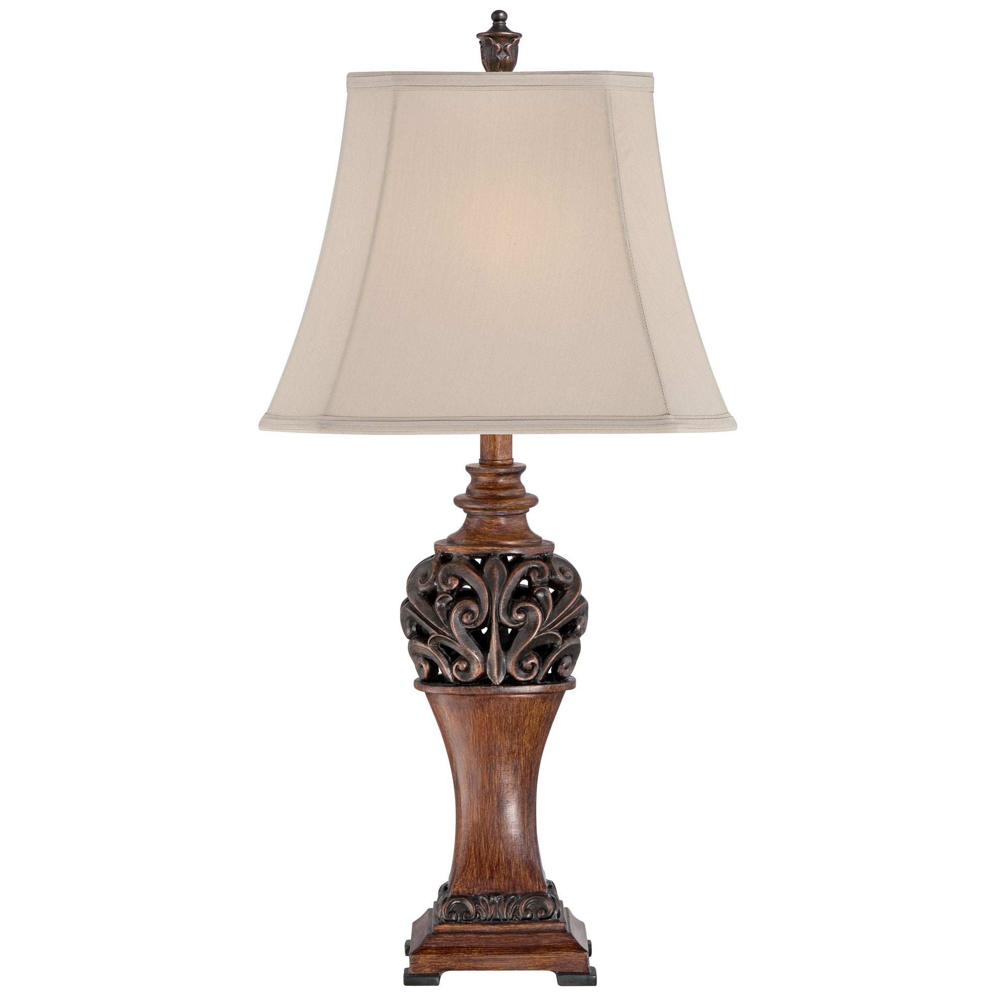 Regency Hill Exeter Traditional Table Lamps 30" Tall Set of 2 Bronze Wood Carved Leaf Cream Rectangular Bell Shade for Bedroom Living Room Bedside