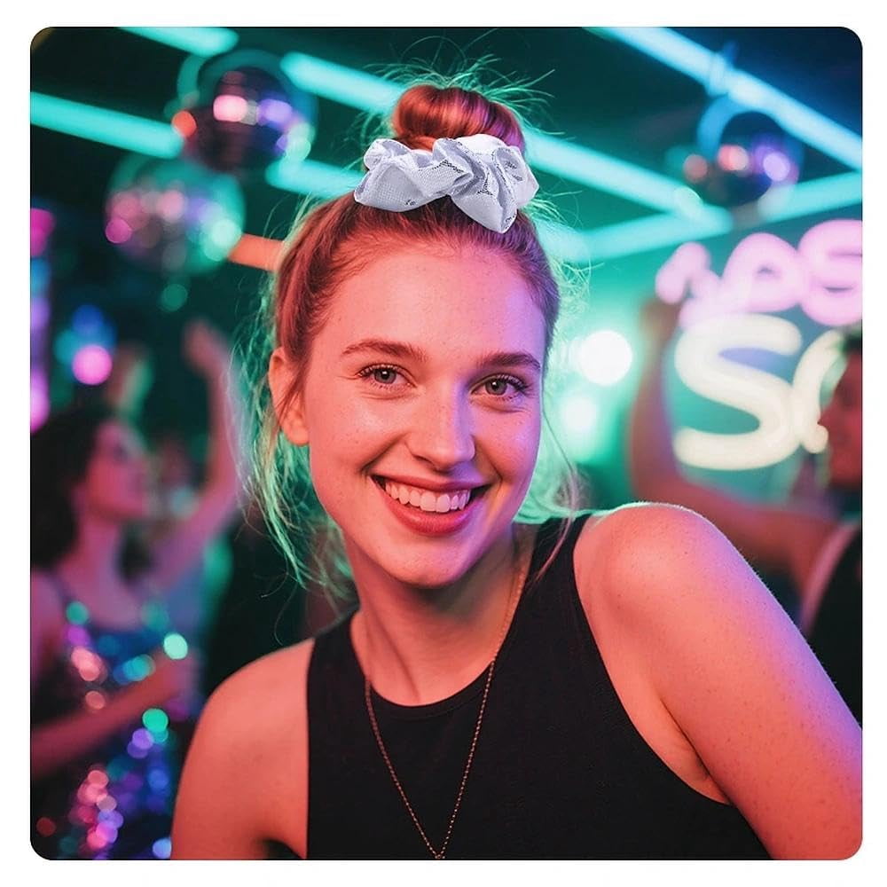 -Sparkly Metallic Sequins Scrunchies Disco Party Accessories for Women Girls Disco Hair Ties for Thick Thin Hair Bling Accessories for Dance Party Glitter Cheer Stuff for Cheerleaders Scrunchie