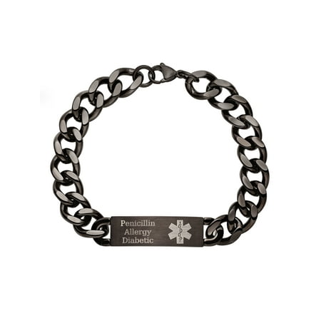 Personalized Planet Jewelry Men S Black Stainless Personalized Men S Black Stainless Steel Medical Id Engraved Bracelet