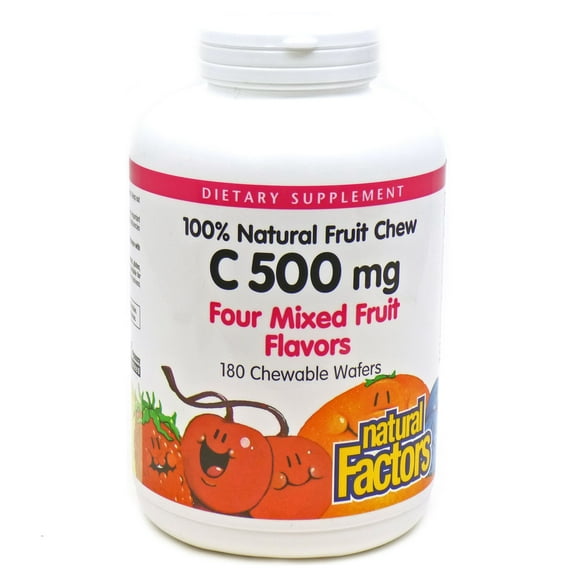 Natural Factors - Vitamin C 500mg, 100% Natural Fruit Chew, Mixed Fruit, 180 Chewable Wafers