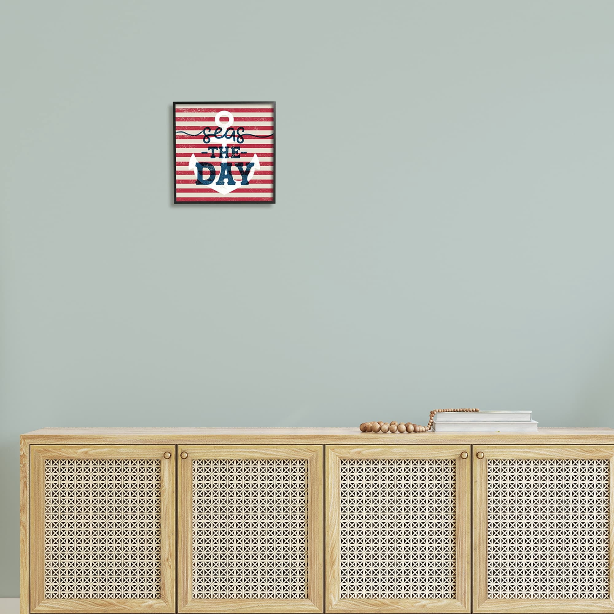 Stupell Industries Seas The Day Americana Anchor & Flag Phrase Graphic Art Black Framed Art Print Wall Art, Design by Daphne Polselli