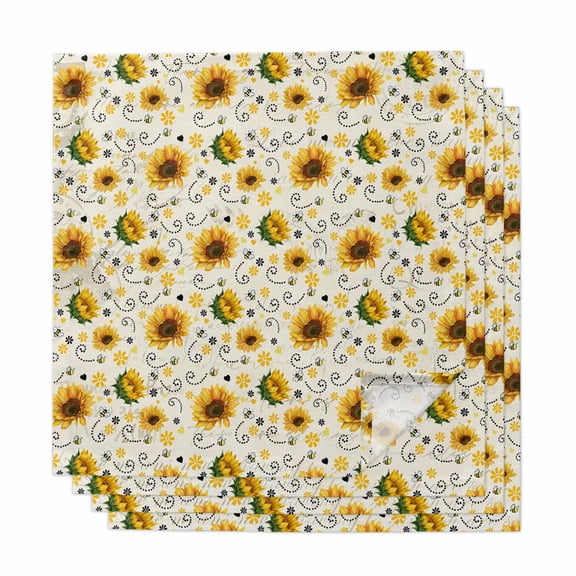 Vintage Sunflower Cloth Napkins, Summer Botanical Farmhouse Floral Washable and Reusable Dinner Napkins Set of 4, Table Napkin for Kitchen Party Birthday Wedding Hotel Housewarming 20"x20"