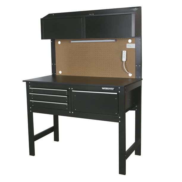 WORKPRO 2-in-1 48-Inch Workbench and Cabinet Combo with Light, Steel, Wood