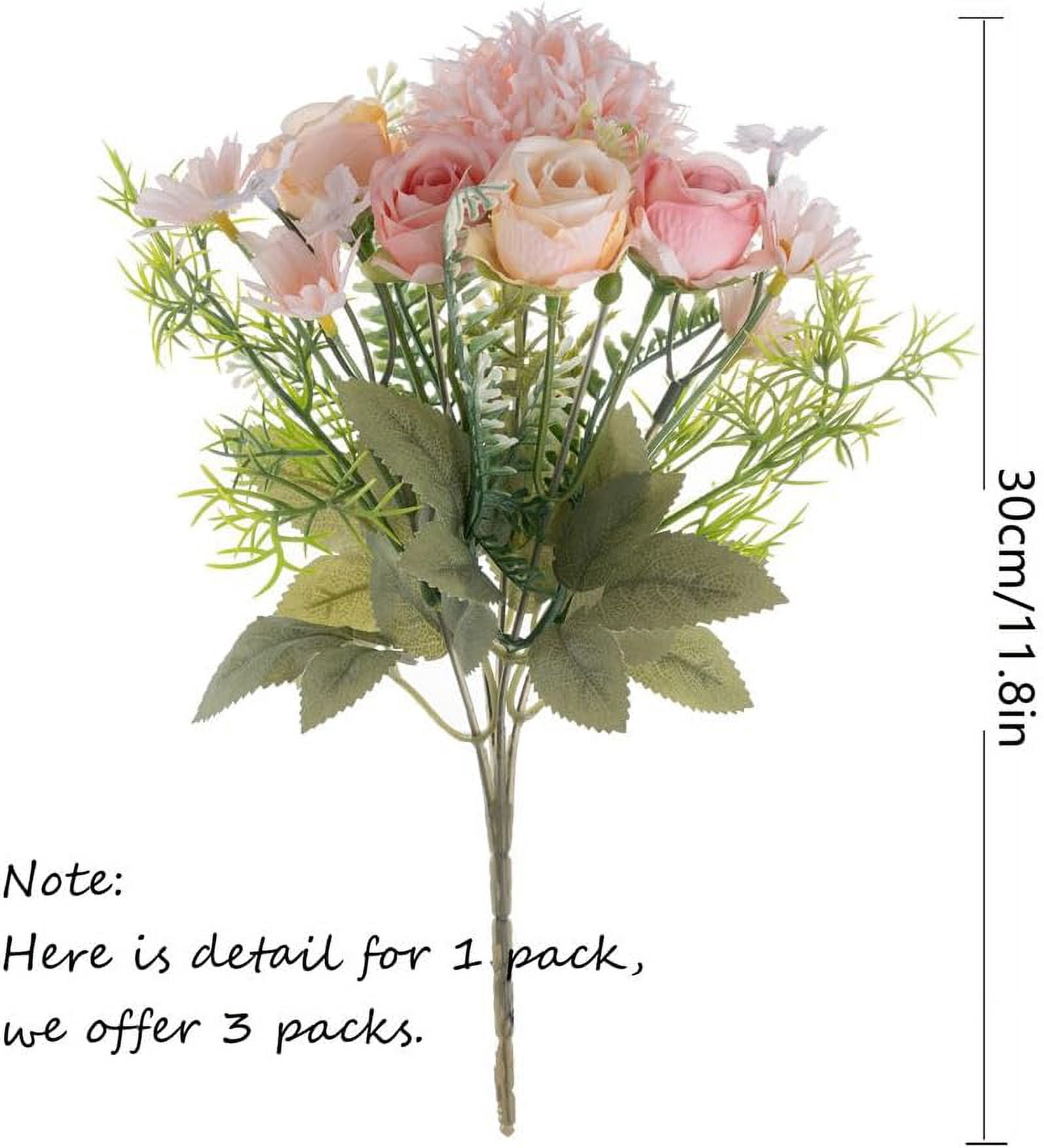 KIRIFLY Artificial Flowers, Fake Rose Silk Bouquet Decor Plastic Daisy Flower Arrangements Wedding Decoration Table Centerpieces 3 Packs (Pink Champagne)