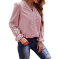 thumbnail image 4 of Minnieouse Camiseta de mujer Blusa casual de manga larga con cuello en V de encaje de color sólido Prendas para la parte del cuerpo Rosa L Minnieouse AP003435-08, 4 of 6