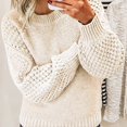 thumbnail image 2 of Duoif Sweaters for Women Trendy Women's Autumn and Winter New Casual Thickened and Warm Solid Color External Knitted Pullover Sweater Women's Sweaters Womens Tops Beige L, 2 of 5