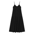 thumbnail image 6 of VBVC Women's Cotton Linen Spaghetti Strap Maxi Dress , Summer Casual Long Dress For Women , Ladies' Loose Fit Beach Vacation Dress with Pockets,Black,S-2XL, 6 of 7