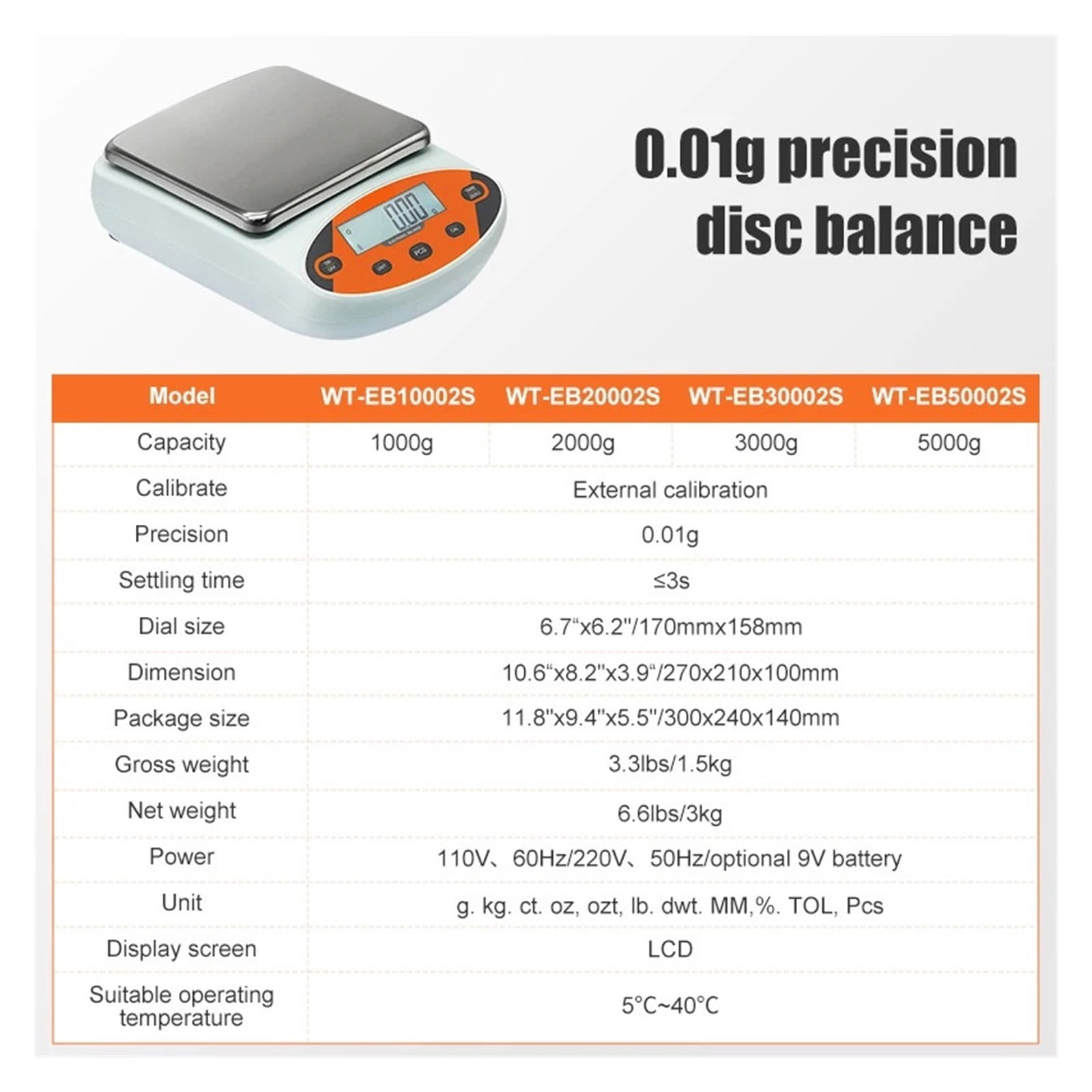 0.01g Digital Precision Scale 300g5000g Capacity Electronic Balance with LCD Display