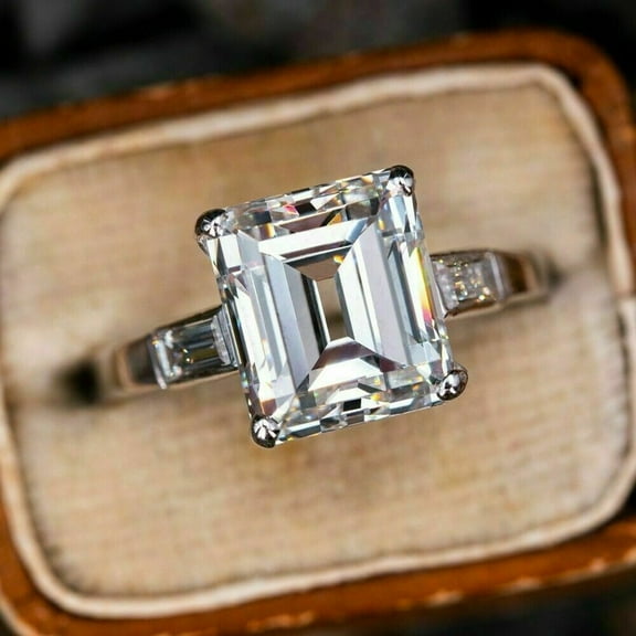 Aishvi Jewels 3Ct Emerald Cut Lab Created Diamond Engagement Ring 14K White Gold Plated Silver