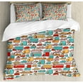 thumbnail image 1 of Cars Duvet Cover Set Queen Size, Children Drawing of Many Vehicles Motorbikes Caravans Trucks Taxis Buses Print, Decorative 3 Piece Bedding Set with 2 Pillow Shams, Aqua Red Orange, by Ambesonne, 1 of 3