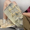 thumbnail image 1 of Pantalones cortos de mezclilla de arcilla amarilla para hombre, pantalones holgados de verano de estilo europeo y americano, moda urbana, 1 of 5
