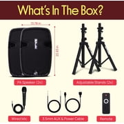 Pyle PPHP1249KT - Active + Passive PA Speaker System Kit - Dual Loudspeaker Sound Package, 12 Subwoofers, Bluetooth Wireless Streaming, Includes (2) Speaker Stands