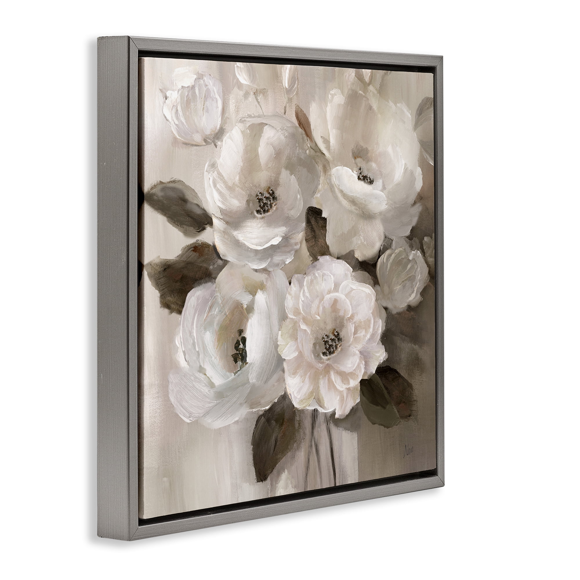 Stupell Industries Ivory Flower Bushel Gray Framed Floater Canvas Wall Art, design by Nan