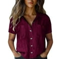 thumbnail image 2 of Tittly Button Down Shirts Shirts for Women Women Cotton Shirt Printed Fashion Down Shirts Casual Tops Short Sleeve Blouse Short Sleeve Shirts Womens Shirts Red S, 2 of 9