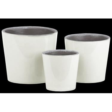 Pot Rond en Céramique avec Fond Effilé, Ensemble de Trois, Blanc