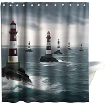 Nautical Shower Curtains Lighthouse Beach Theme Cloth Fabric Ocean Bathroom Decor Sets with Hooks Waterproof Washable 72 x 72 inches Blue Gray