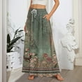 thumbnail image 2 of WTOBBY Women's Floral Gradient Print Flared Maxi Skirt Ruffle Hem A-Line Long Skirt Elastic Waist Elegant Tiered Layer Boho Skirt with Vintage Stripe Pattern,Army Green L, 2 of 5