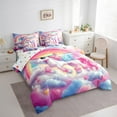thumbnail image 3 of Manfei Chic Unicorn Bedding Sets Twin Size,Colorful Rainbow Clouds Comforter Sets with Sheets,3D Heart Pattern Bed in a Bag Twin Size,Super Cozy Bedroom Decor Reversible,7-Piece, 3 of 7