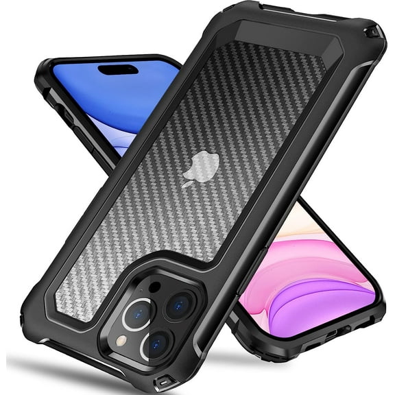 iPhone 14 Pro Case, [Military Grade Shockproof] [Hard Carbon Fiber Back] [Soft TPU Bumper Frame] Anti-Scratch, Fingerprint Resistant, Protective Phone Case for iPhone 14 Pro, 6.1 Inch (Black)