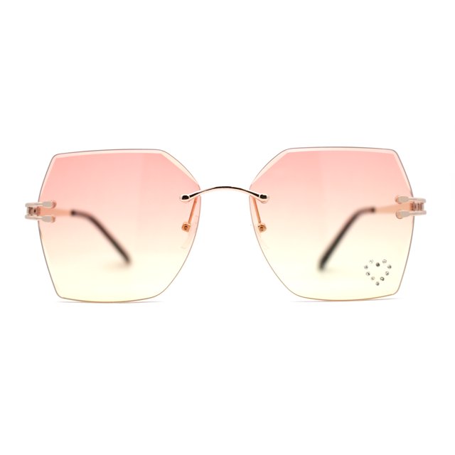 Womens Rhinestone Heart Lens Bling Rimless Butterfly Chic Sunglasses Gold Orange Yellow