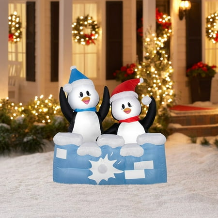 4 Tall Airblown Christmas Inflatable Penguins Snowball Fight