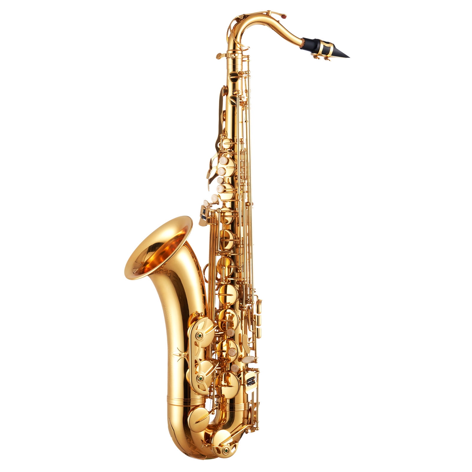 KFFKFF B Flat Tenor Saxophone, Brass Instrument Starter Set with Case, Mouthpiece, Straps, Cleaning Cloth, Gloves, Neck Strap, 23 Keys, Ideal for New Players, Gold