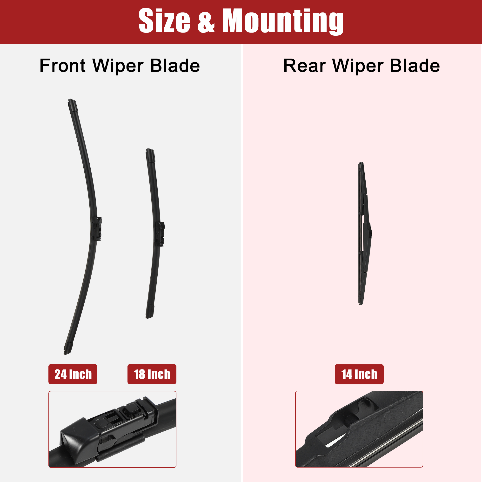 Unique Bargains 3Pcs 24" 18" 14" Front Rear Windshield Wiper Blade Set for CX-5