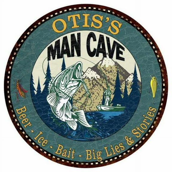 OTIS'S Man Cave Fishing 14" Round Metal Sign Garage Bar Wall Decor 100140004099