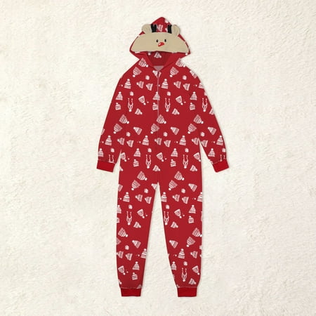 

Matching Family Christmas Siamese Pajamas Sets Deer Head Embroidery Hooded Romper PJs Zipper Jumpsuit Loungewear (Dad)
