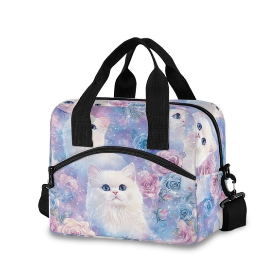 DIXRUYEE Lunch Bag Double Deck Lunch Cooler Box Tote Bag Fashion Whimsical Cat Garden Printed