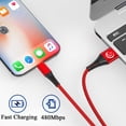 thumbnail image 3 of Aioneus Charging Cable 6FT, USB Cable Nylon Braided, Fast Charging Compatible with iPhone 13 12 11 Pro Max XS XR X 8 7 Plus 6S 6 SE 5S, Red, 3 of 9