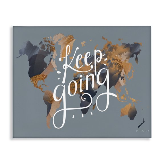 Stupell Industries Glam Keep Going Sentiment over Abstract Pattern World Map Canvas Art, 20 x 16, by Omar Escalante