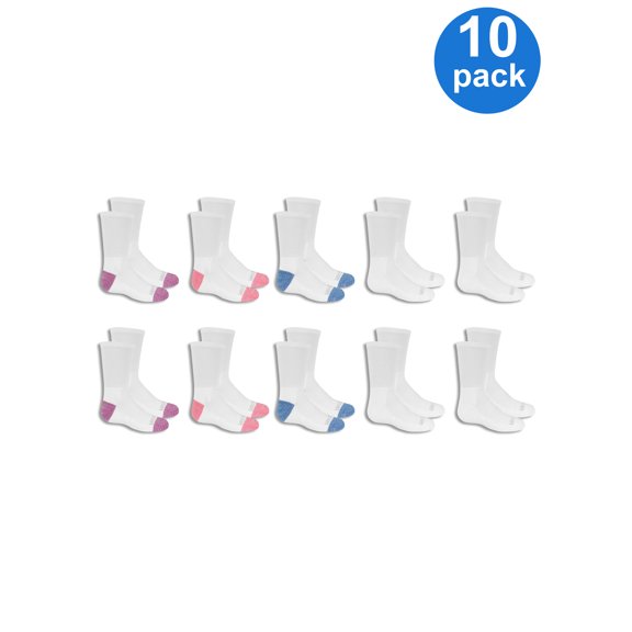 Fruit of the Loom Everyday Soft Cushion Crew Socks, (Little Girls & Big Girls) 10 Pack