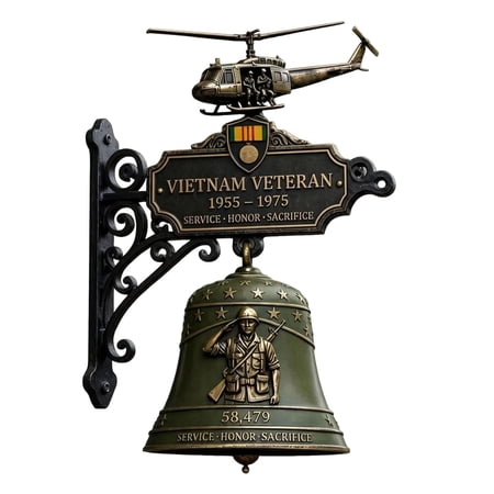 Vietnam Veteran Tribute Wall Bell Weather Resist Patriotic Veterans Memorial Outdoor Wall Art with Uh-1 Helicopter 1955-1975 Sacrifice Decor Bell for Garden Porch Patio (A)