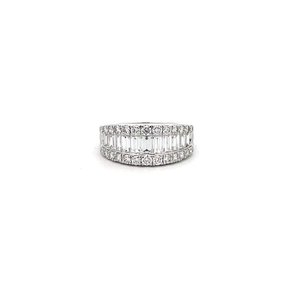 ARAIYA FINE JEWELRY Sterling Silver Baguette and Round-Shape Lab Grown Diamond Wedding Anniversary Ring (2 Cttw, D-F Color, VS1 Clarity) Size 9