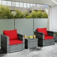 thumbnail image 3 of Gymax Ensemble de Conversation de Patio en Rotin 3 Pcs pour Extérieur Cour avec Coussin Rouge, 3 of 10