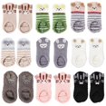 thumbnail image 1 of Women Cartoon Animal Fuzzy Velvet Short Slipper Socks Embroidery Cute Fluffy Plush Winter Warm Non-Slip Floor Boat Hosiery with Grippers 9, 1 of 2