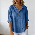 thumbnail image 4 of Kukoosong Women T-shirts Solid Color Elbow-length V-neck Loose Fit Cute Style Soft Comfortable Fabric Summer Daily Wear Tops Tee Shirt for Women, 4 of 7